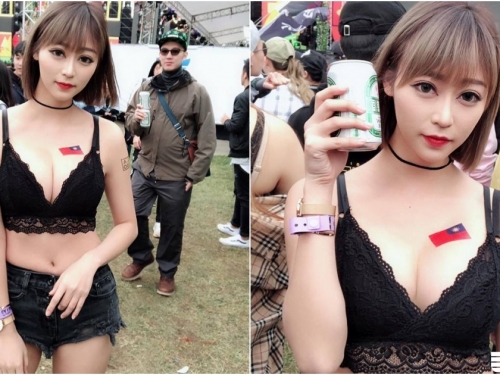 超辣「黑蕾絲內衣奶妹」音樂祭出沒！「飽滿雪乳」震起來！這波乳浪太強了...
