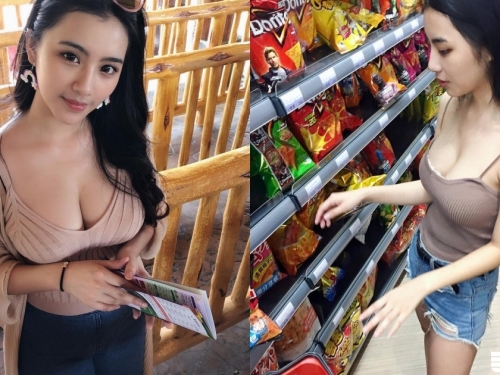 背心直接被撐壞！台北捕獲「巨乳護理師」逛街，胸部真的太大衣服都變形啦！
