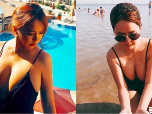 好強大的長輩！「白嫩巨乳妹」死海玩泥巴！背後路人都捨不得移開視線啦！