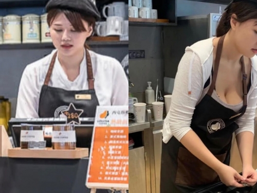 台中咖啡店「巨乳女店長」一彎腰就好香！超驚人K罩杯就算點美式也有濃濃乳量！