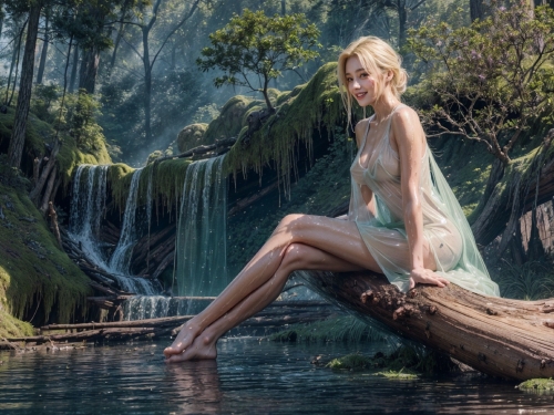 See-through dress under the waterfall1