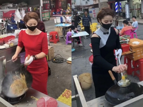 美女人妻菜市場炒米粉 艷麗打扮吸42萬粉 一晚賣出200碗