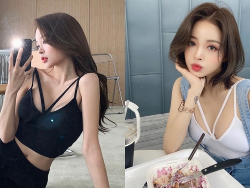 在Outlet吃甜點的「性感美胸妹」，「愛穿低胸背心」有夠誘人！