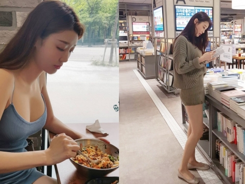 書局遇到「九頭身辣妹」曬出白皙美腿視角！養眼的用餐畫面讓人羨慕服務生...