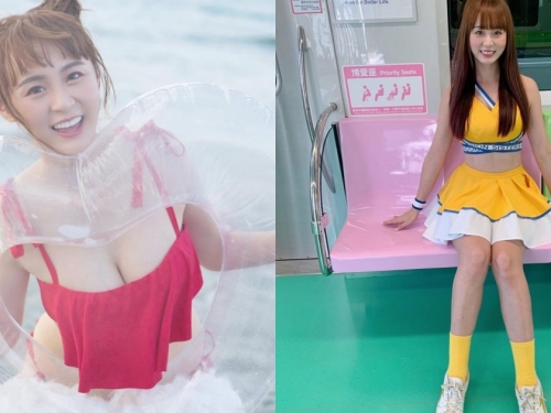 超甜美啦啦隊員試乘台中捷運！短今「巨乳細腰」好身材，球場加油超給力！