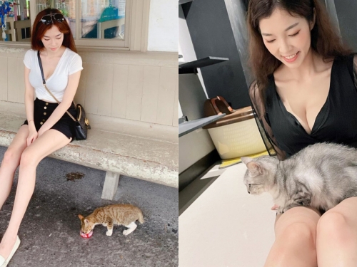 正妹「羅莉Rolly」與貓互動畫面太辣，「修長的大美腿」太逆天了！