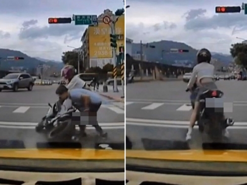 「美腿女騎士」等紅燈突然倒車　好心男小跑步幫扶車！