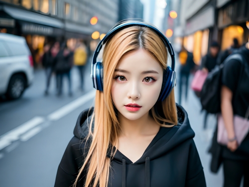 AI生成美女~City street, oversized hoodie