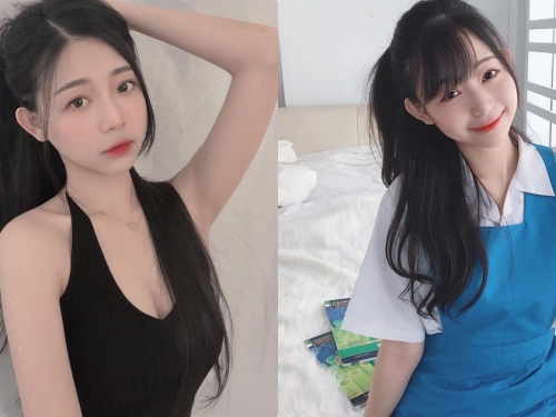 年輕嫩妹「穿上學生服」讓人戀愛，「低胸曲線」實力更是超讚的！