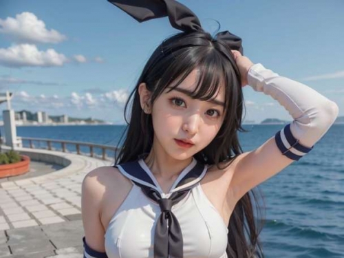 shimakaze-style cosplayer💕 with an actress face who loses a battle and is taken