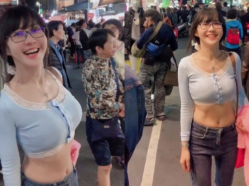 嘉義夜市驚見「巨乳嫩腰妹」燦笑逛街，純天然窈宨曲線讓人瞬間戀愛，網友推爆：腰好讚