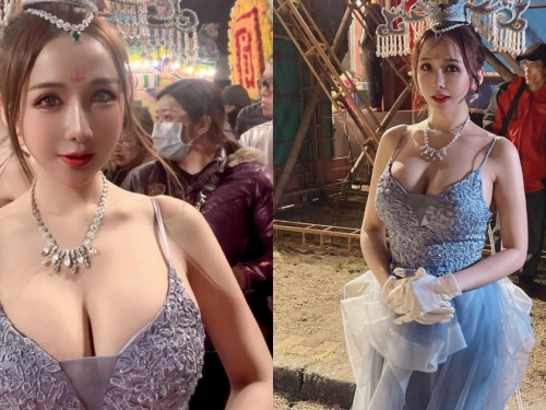 這禮生太OP！廟會出沒「超狂爆乳」禮服正妹邱默默，路過都想進去參拜了啦！