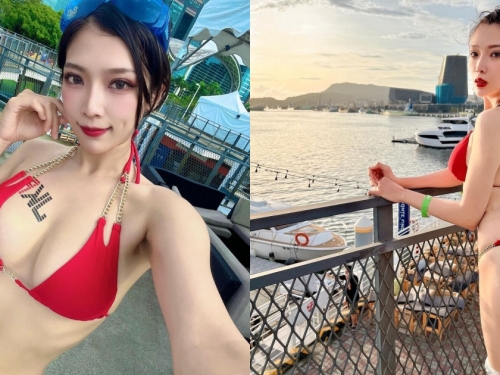 172cm長腿正妹「米可」碼頭邊穿比基尼瘋玩！「渾圓E奶」讓人想一起打水仗！