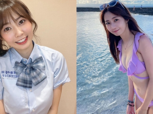 「啦啦隊正妹」綠島玩水太可愛！荷葉邊比基尼秀「白嫩雪乳」，看過都想被她加油！