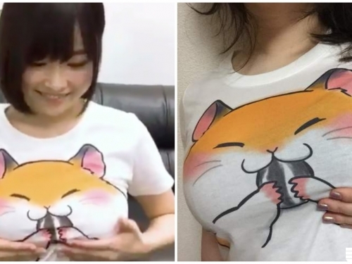 H奶女優的最愛！倉鼠T穿出「神奇車頭燈效果」，捏牠臉巨乳也跟晃動啊！