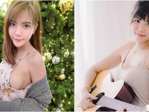 白嫩妹子「吉他托奶」！不愛穿bra的「渾圓美乳」到處放！側邊挖空好清楚啊！