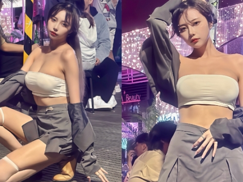 信義區炸街！175cm正妹「芸希」就地伸展，killer gaze火辣又搶眼！