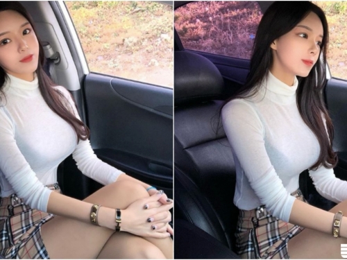 是男人都羨慕～優質女友「MINJEONG」假日出遊穿好辣，白上衣都看到裡面黑色內內啦