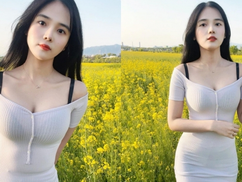 清純正妹「賞花時車頭燈好閃」，「性感的緊身造型」太養眼！