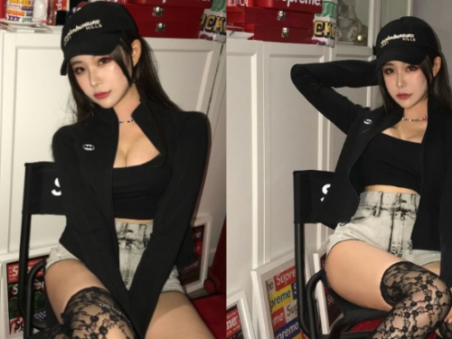 暗黑系！高冷正妹「熱狗BB」飽滿上圍就快被擠爆，蕾絲美腿更讓人鼻血狂噴！