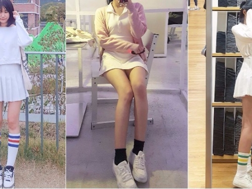 中招了！戀愛系少女短裙露出膝上襪「 絕對領域」，白嫩美腿快要凍不了…
