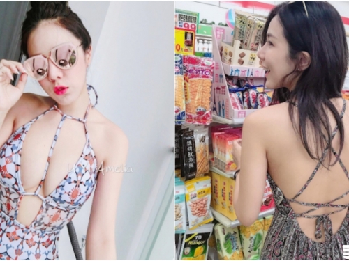 好犯規！「超商美背妹」太惹眼！正面「兩顆水滴」又白又圓瘋狂佔據視線！