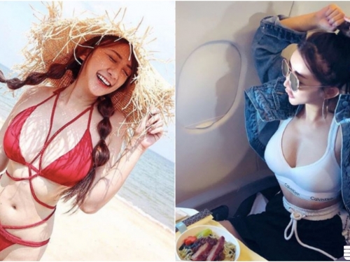 飛機上驚見「背心爆乳妹」！兇猛乳量海邊大解放！比基尼也擋不住的白嫩！