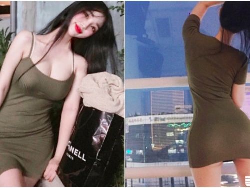 這一定有Ｇ！「小臉大奶妹」胸前好大包！背面小短裙露「微笑屁股蛋」也好狂啊！
