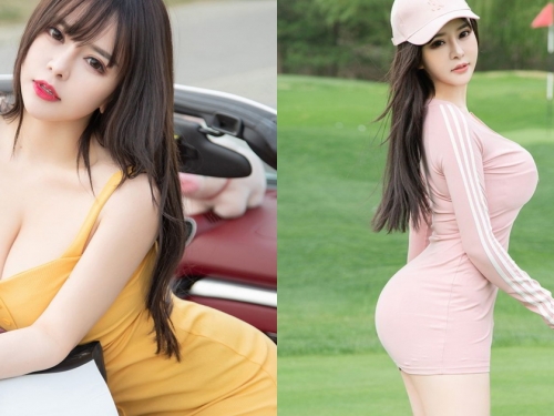 搭乾爹的豪車去打高爾夫～「巨乳肥臀妹」揮桿姿勢太性感 迷你短裙塊包不住屁屁啦