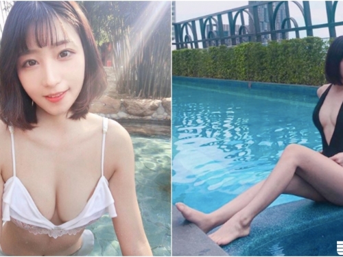 好乳共賞！「短髮奶妹」胸前泳裝開到肚臍！「大片白皙」豪氣放送啦！