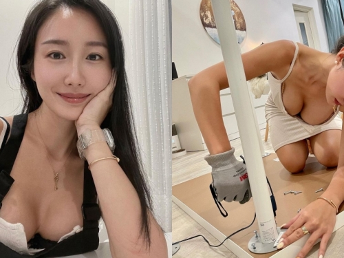 氣質正妹在家「爆乳做木工」，彎腰雪乳差點掉出，超狂視角讓網友瘋狂放大！