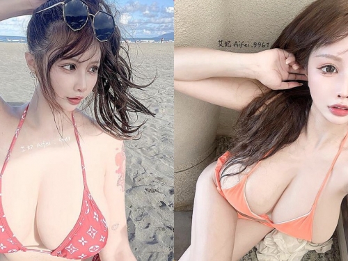 正妹「艾妃」烏石港超火辣爆乳連拍，「I罩杯魅力」遊客都看暈！