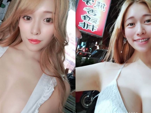 深夜買雞排遇見爆乳妹「何語萱」，布料好少「事業版圖做太大了」！