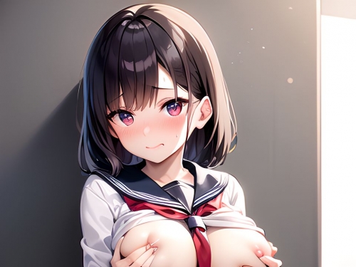 [AI generation] erotic portrait of a woman's child rubbing her chest outside