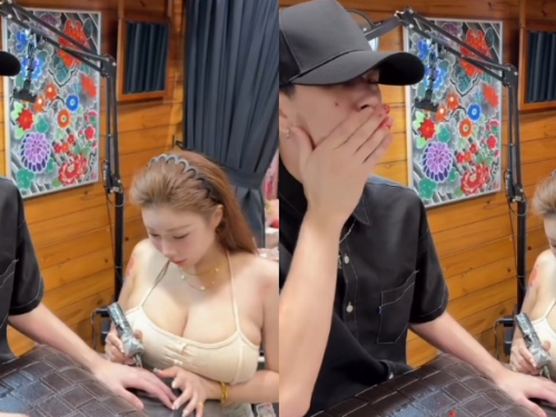 巨乳刺青師低胸上工呼之欲出　害男客人噴鼻血啦！