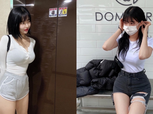 電梯前的「超火辣真理褲正妹」，「性感緊身線條」好撩人！