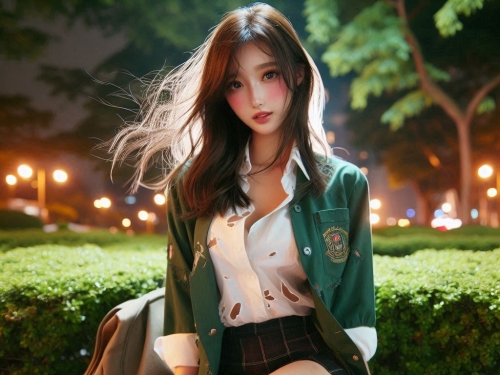 Girls in the park at night