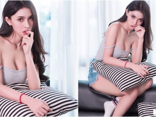 居家也能好性感！混血正妹「背心爆乳」不怕你看，白白嫩嫩乳香來襲～