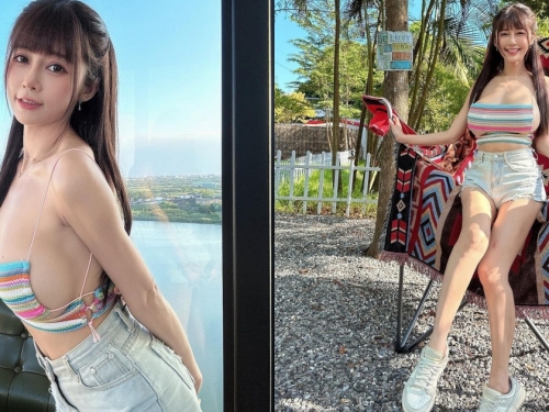 最愛被看光光！巨乳甜心「安希」超狂小背心出遊，「F級雪乳」快彈出來！