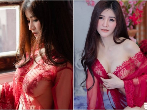 「傲人水滴奶」的豔紅誘惑！粉嫩貴婦在家無聊穿「性感睡衣」畫面太致命啦！