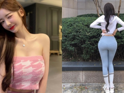 「清新甜妹」瑜珈褲直接穿出門！不光有白嫩雪乳，「豐滿蜜桃臀」更是威力驚人！