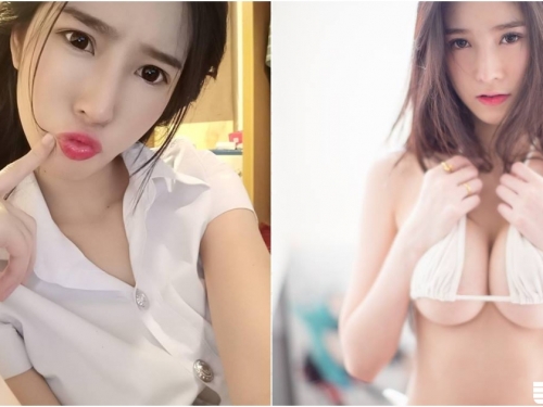 「清純學生妹」衣服超敢穿！「兩片布遮奶」白嫩肉球整個露出！