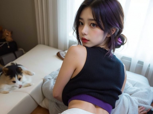 ★Patreon★ AI_Kaori - Stylish Fitness Model with Purple Hair Poses - Part 3