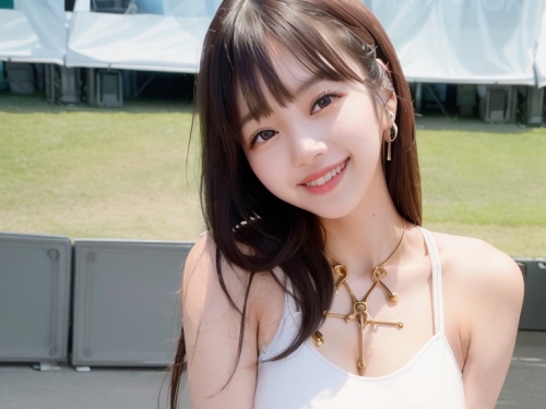 AI生成美女~白色高腰背心 White high-waist tank top