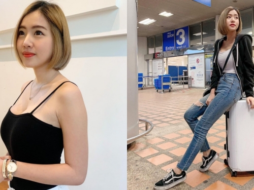 機場出現「短髮大奶妹」等行李，包緊緊也藏不住好身材，前凸後翹還有小蠻腰！