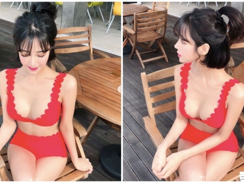 火紅比基尼爆出「豐滿乳量」！美乳辣妹「腰瘦奶澎」好讓人心動啊！