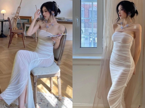 畫室出現「氣質美女畫家」身材好辣！貼身洋裝秀Ｓ曲線，宛如雅典娜！