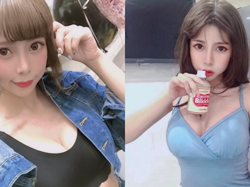 甜到蛀牙！正妹Chubby糖「喝飲料跑出深溝」，低胸畫面太誘惑了！