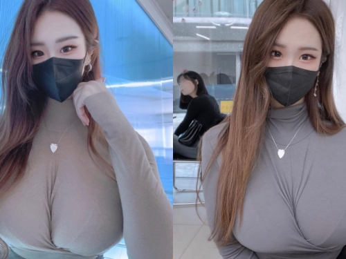巨乳正妹「乳溝深到卡住衣服」，「胸前深深的一條線」超養眼！