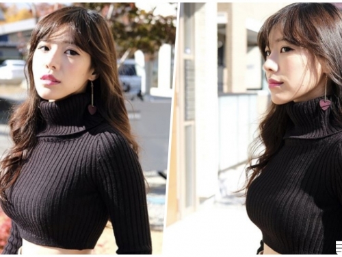 IG女神「緊身毛衣包覆巨乳」，極品S曲線讓人血液直衝！